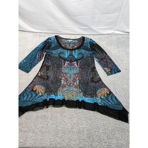 Laura Max Tunic Top M Paisley Boho Flared‎ Hem Fairycore Whimsical USA Made Y2K